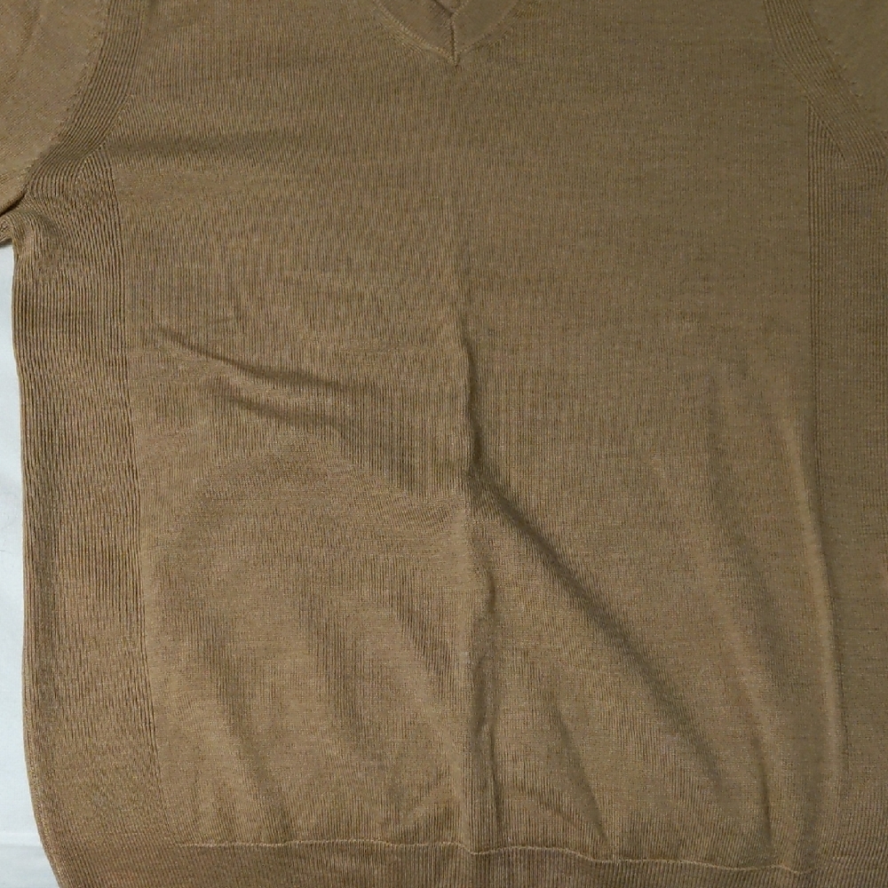 Tan V-Neck Sweater in Lightweight Knit